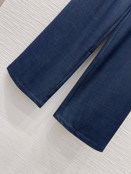 Celine Triomphe Embroidered Wide-Leg Jeans
