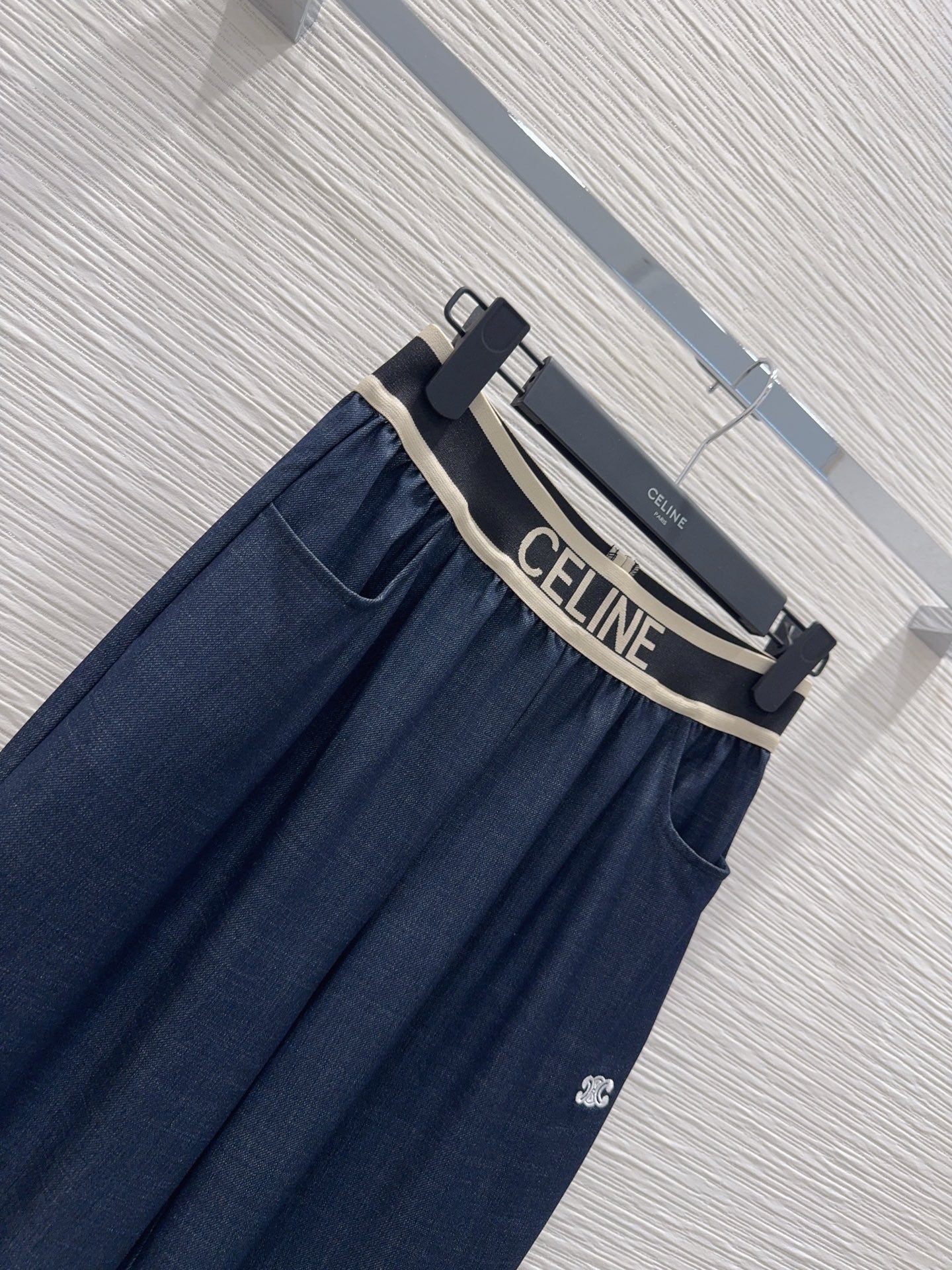 Celine Triomphe Embroidered Wide-Leg Jeans
