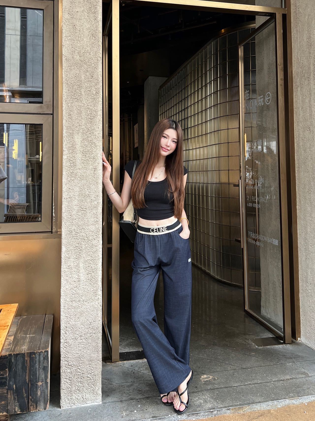 Celine Triomphe Embroidered Wide-Leg Jeans