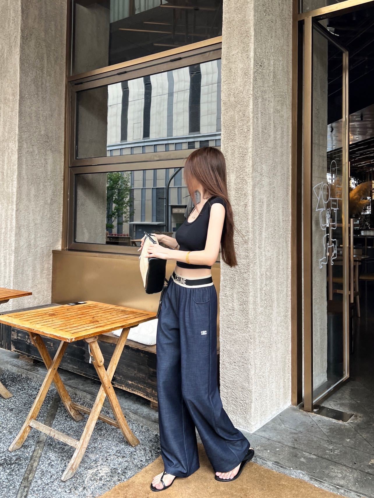 Celine Triomphe Embroidered Wide-Leg Jeans