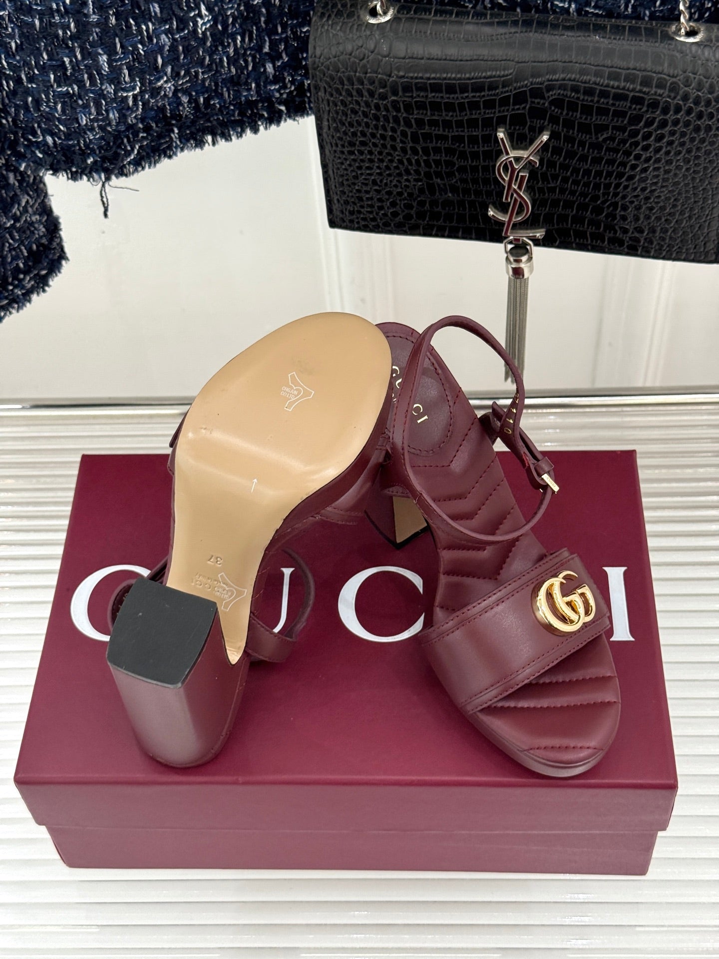 Gucci Metal Double G Platform Heeled Sandals – 26WF
