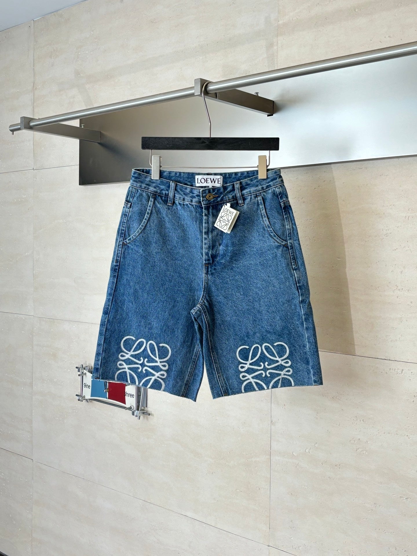 Loewe Anagram Laser-Cut Denim Shorts