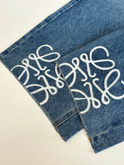 Loewe Anagram Laser-Cut Denim Shorts