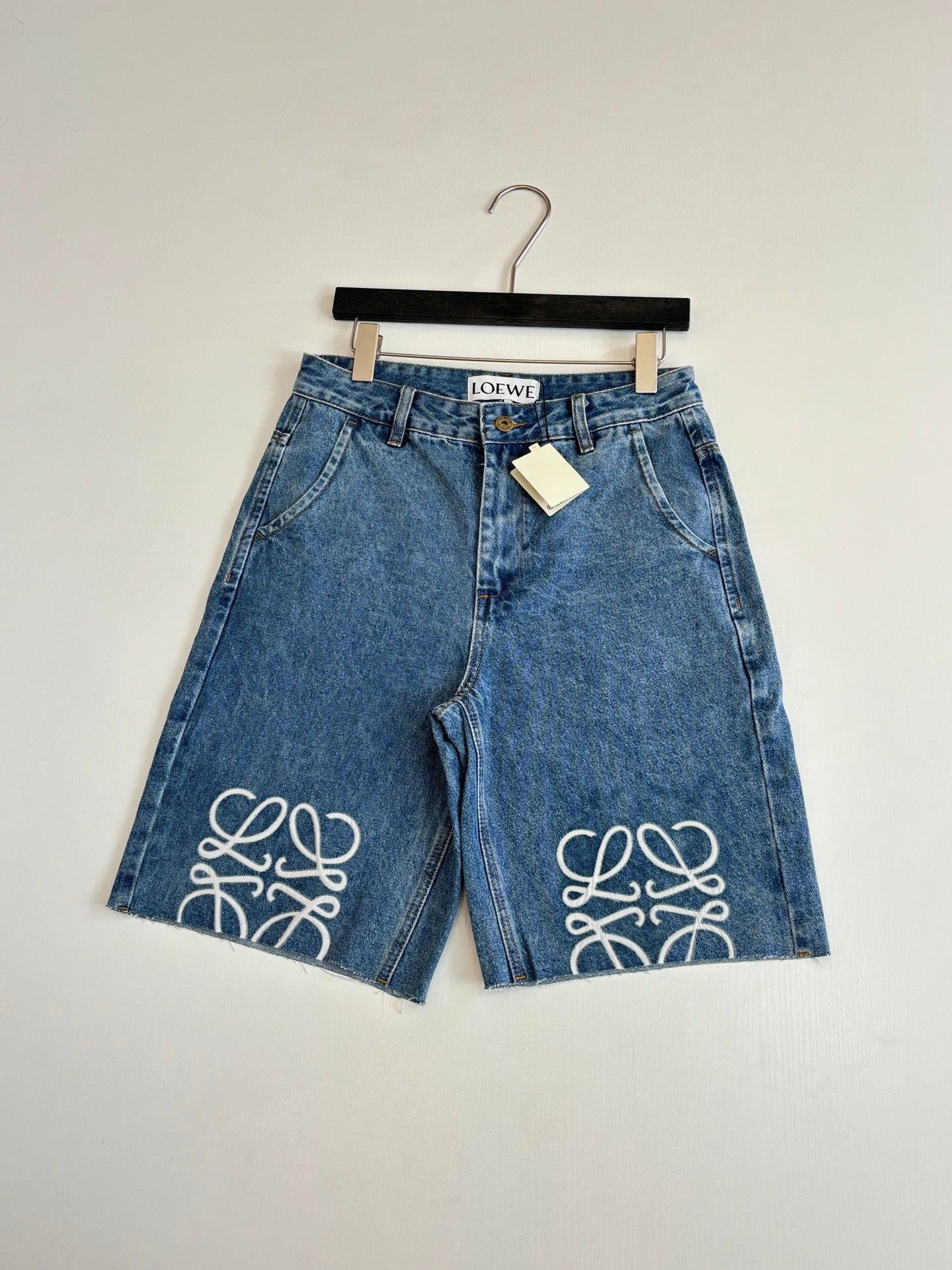 Loewe Anagram Laser-Cut Denim Shorts