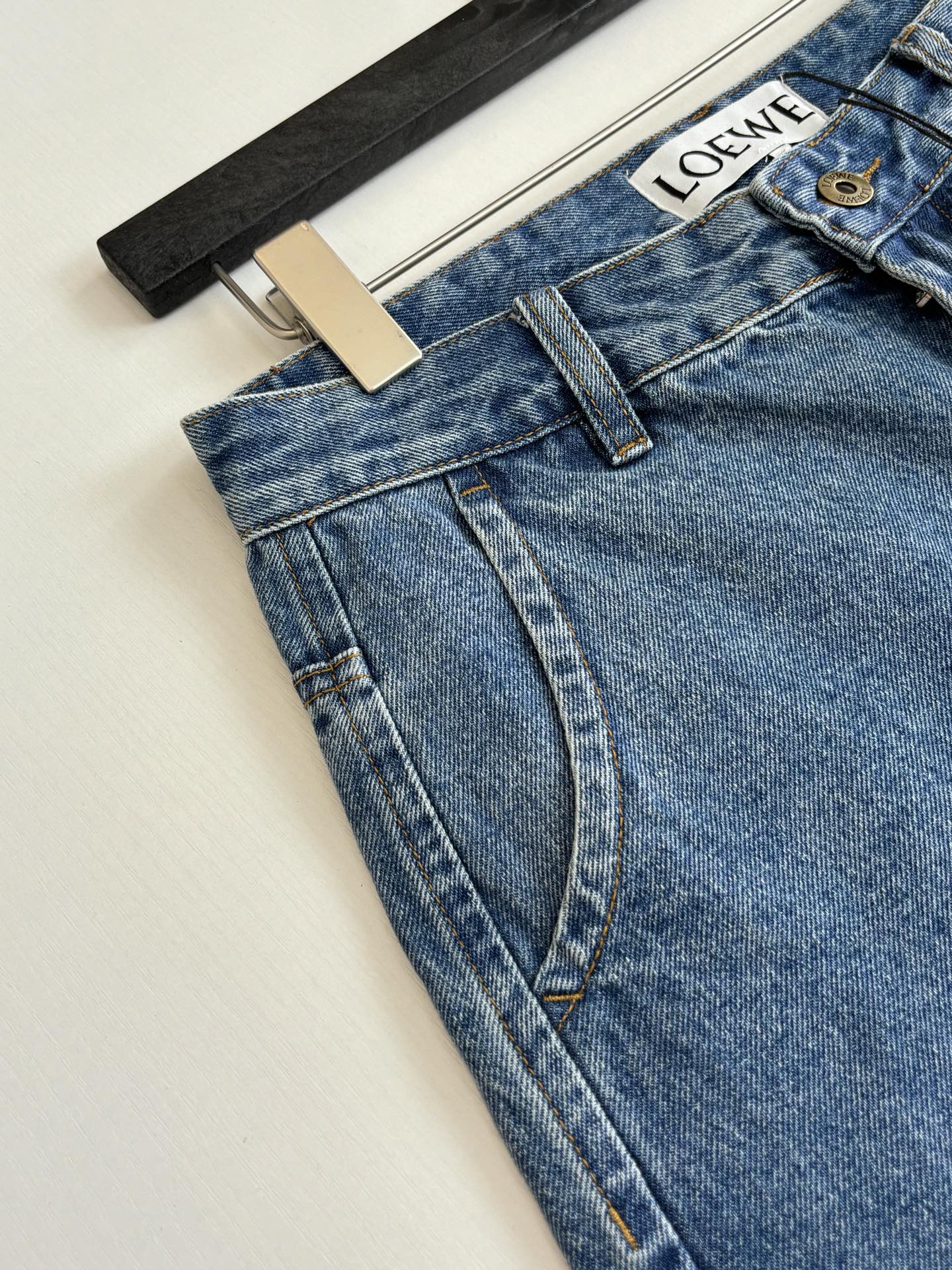 Loewe Anagram Laser-Cut Denim Shorts