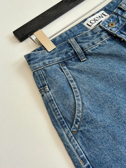 Loewe Anagram Laser-Cut Denim Shorts