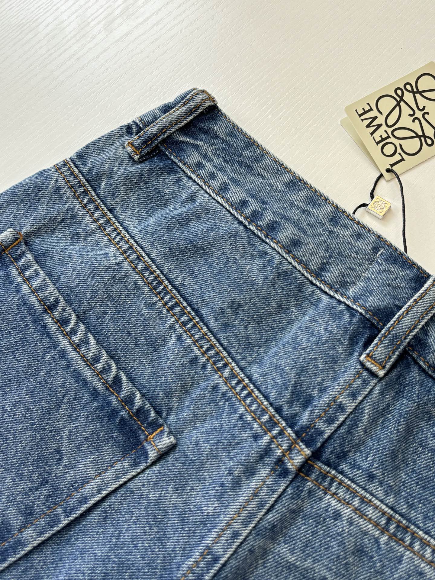 Loewe Anagram Laser-Cut Denim Shorts