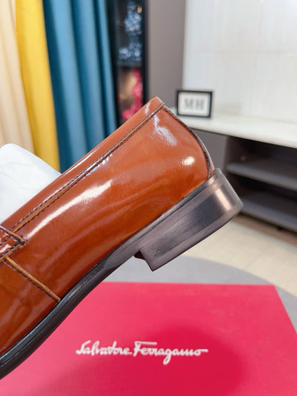 Ferragamo Leather Business Slip-On Loafers