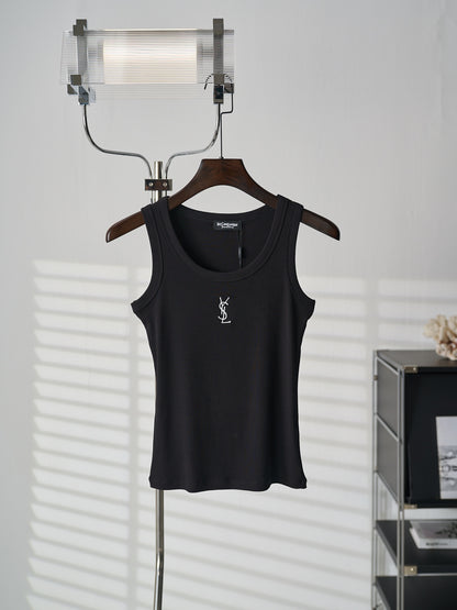 Saint Laurent YSL Embroidered Stretch Tank Top