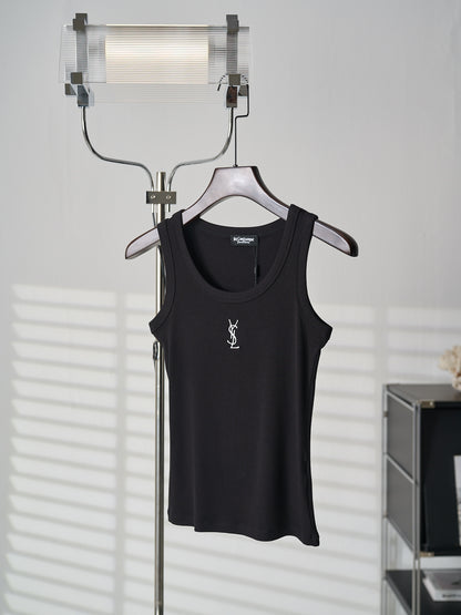 Saint Laurent YSL Embroidered Stretch Tank Top