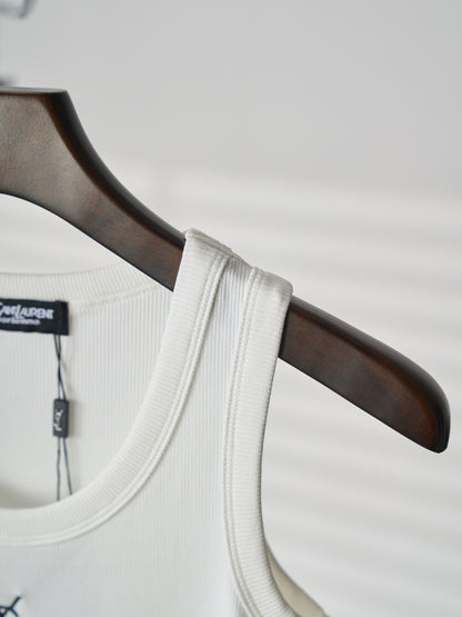Saint Laurent YSL Embroidered Stretch Tank Top