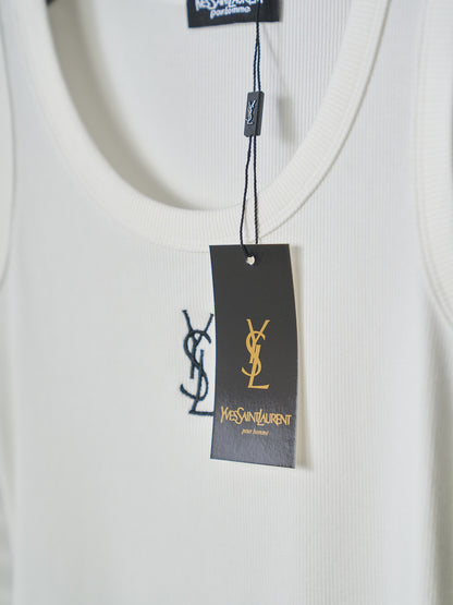 Saint Laurent YSL Embroidered Stretch Tank Top