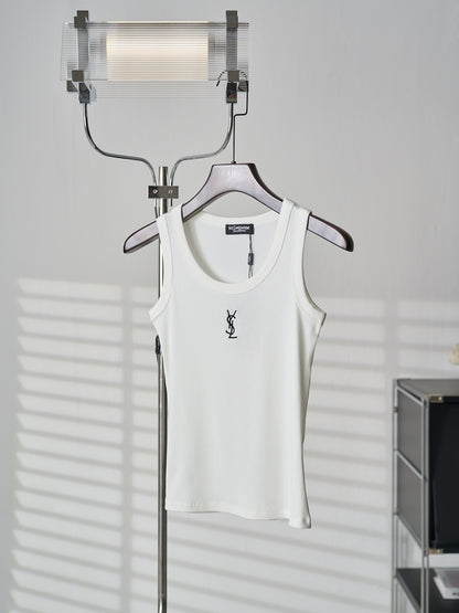 Saint Laurent YSL Embroidered Stretch Tank Top