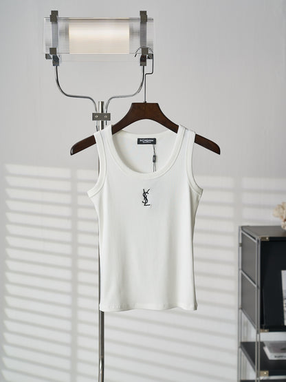 Saint Laurent YSL Embroidered Stretch Tank Top