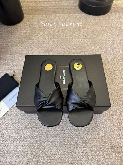 Saint Laurent Lee Square Toe Cross-Strap Slides