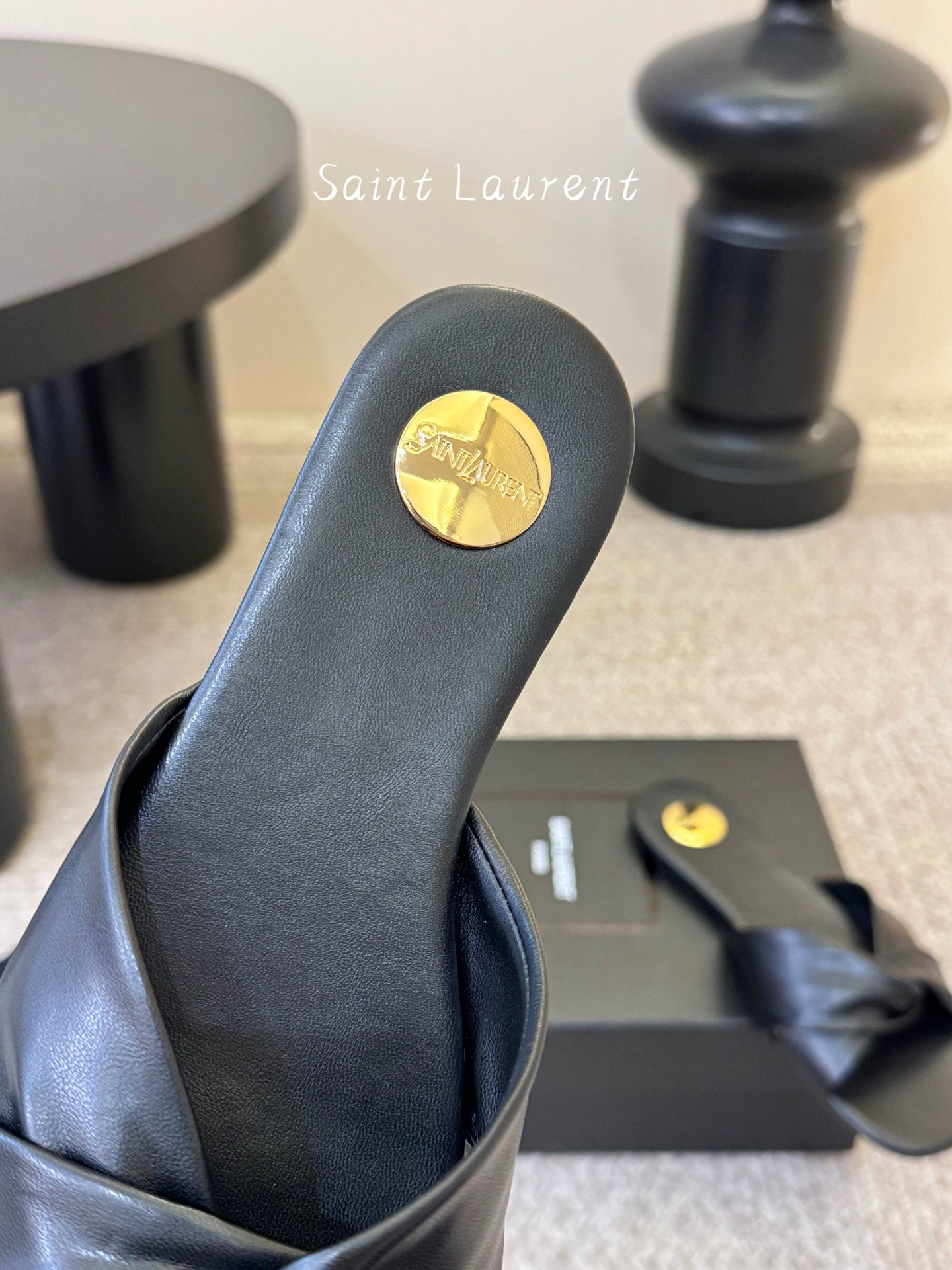 Saint Laurent Lee Square Toe Cross-Strap Slides