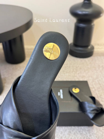 Saint Laurent Lee Square Toe Cross-Strap Slides