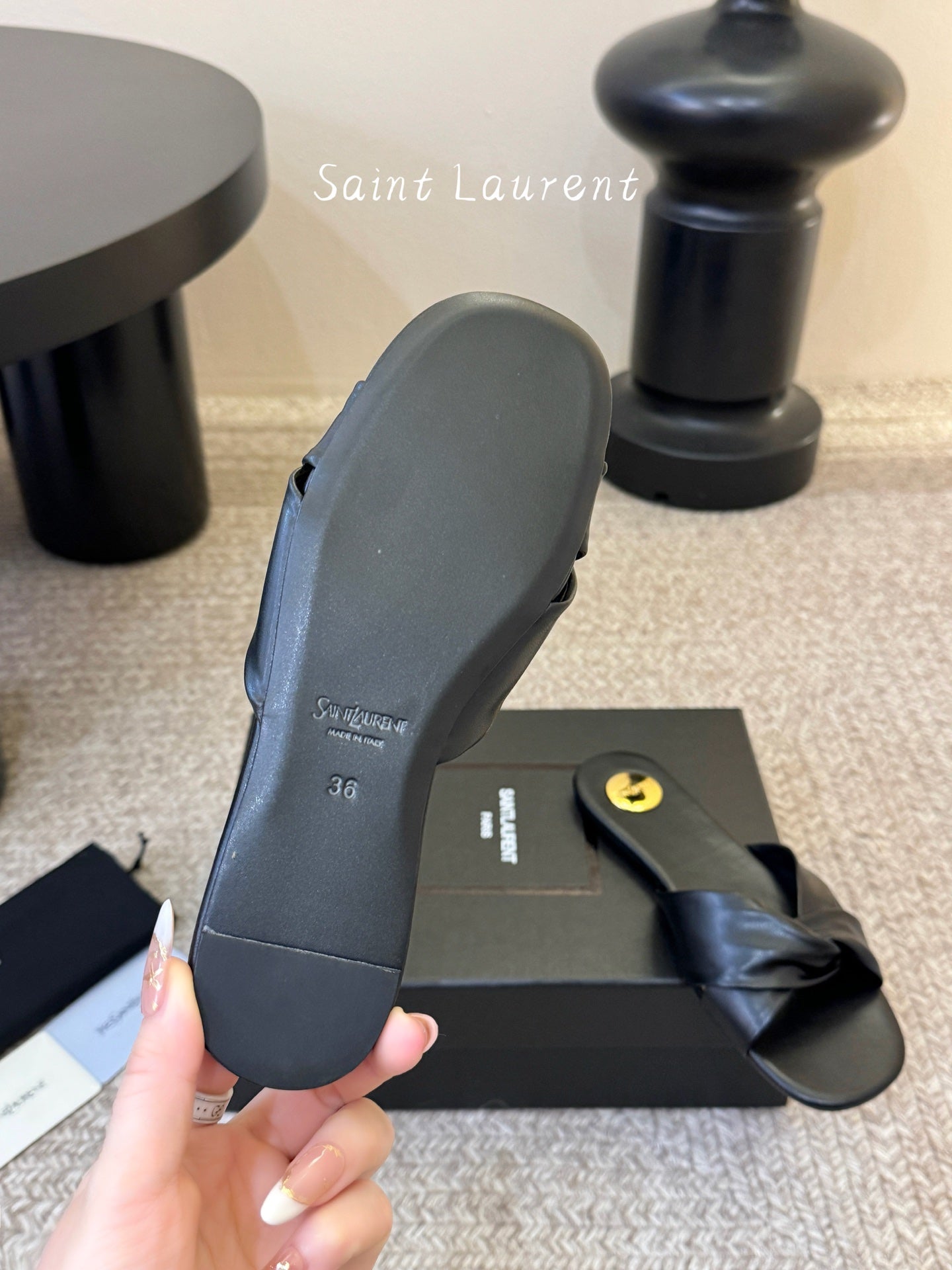 Saint Laurent Lee Square Toe Cross-Strap Slides