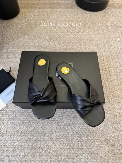 Saint Laurent Lee Square Toe Cross-Strap Slides