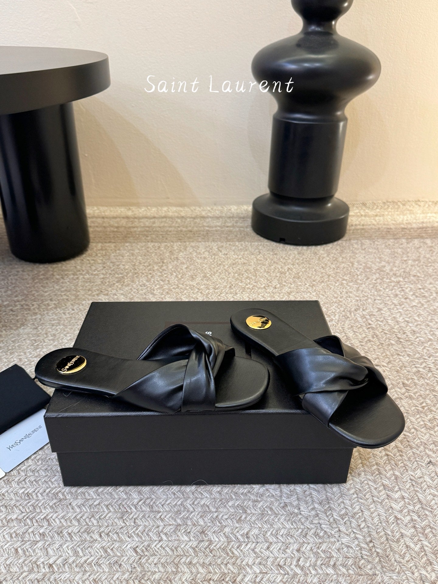 Saint Laurent Lee Square Toe Cross-Strap Slides