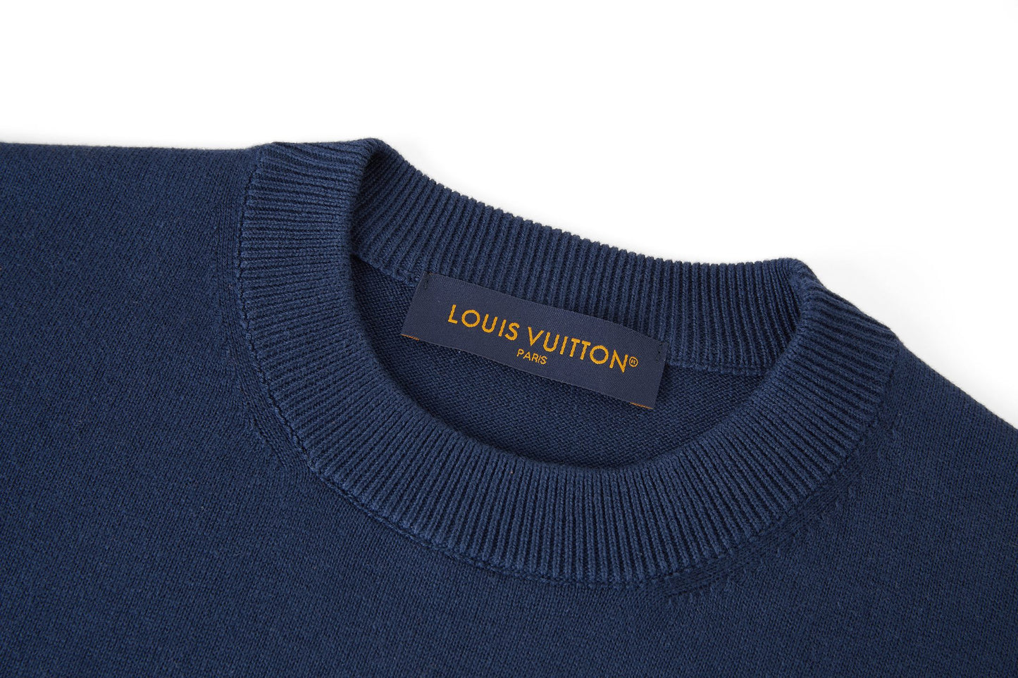 Louis Vuitton Leather Patch Embroidery Knit Sweater