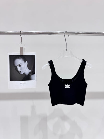 Celine Triomphe Embroidered Knit Tank Top