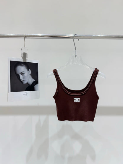 Celine Triomphe Embroidered Knit Tank Top