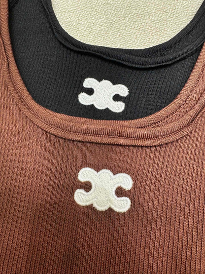 Celine Triomphe Embroidered Knit Tank Top