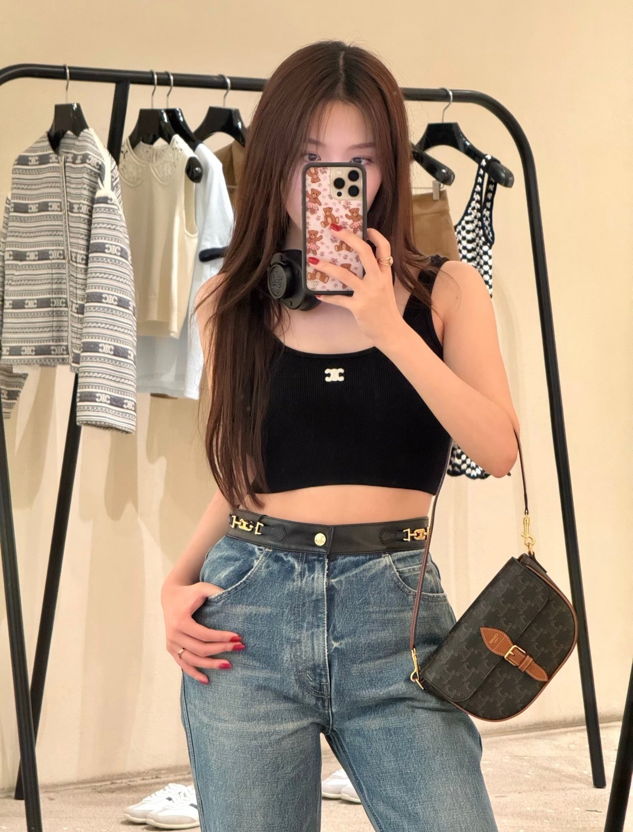 Celine Triomphe Embroidered Knit Tank Top