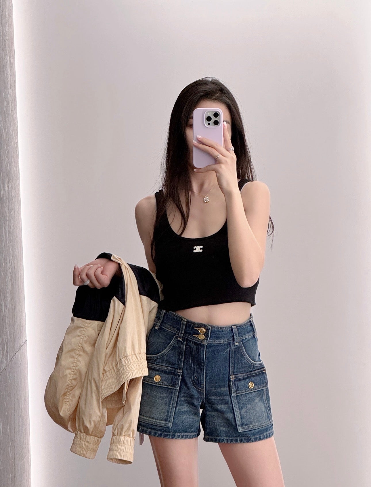 Celine Triomphe Embroidered Knit Tank Top