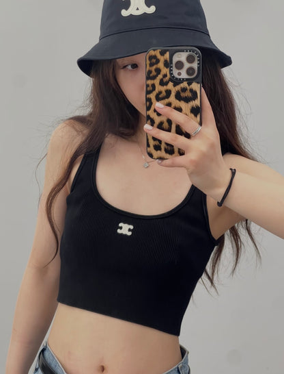 Celine Triomphe Embroidered Knit Tank Top