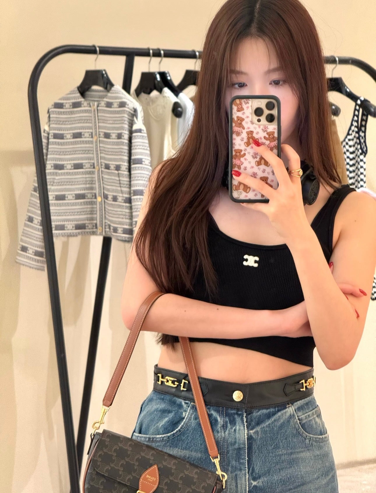 Celine Triomphe Embroidered Knit Tank Top