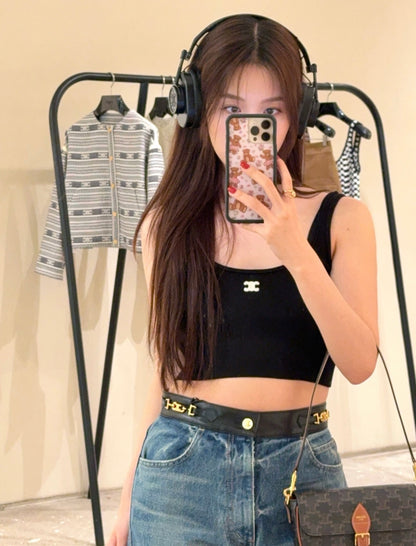 Celine Triomphe Embroidered Knit Tank Top
