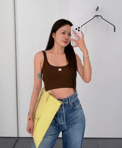 Celine Triomphe Embroidered Knit Tank Top