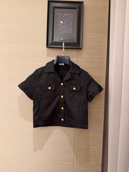 Celine Triomphe Jacquard Satin Short-Sleeved Blazer and Skirt Set