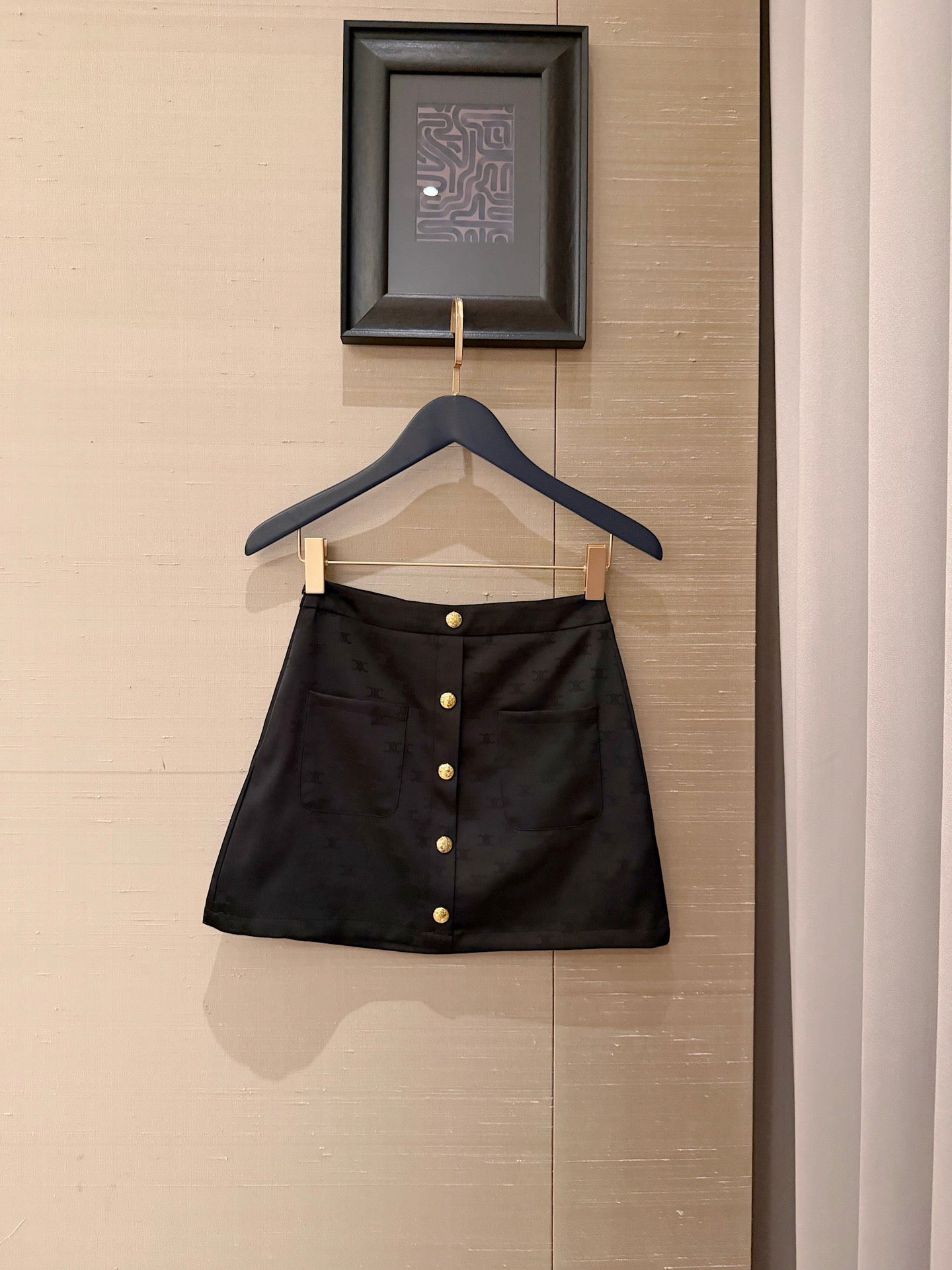 Celine Triomphe Jacquard Satin Short-Sleeved Blazer and Skirt Set
