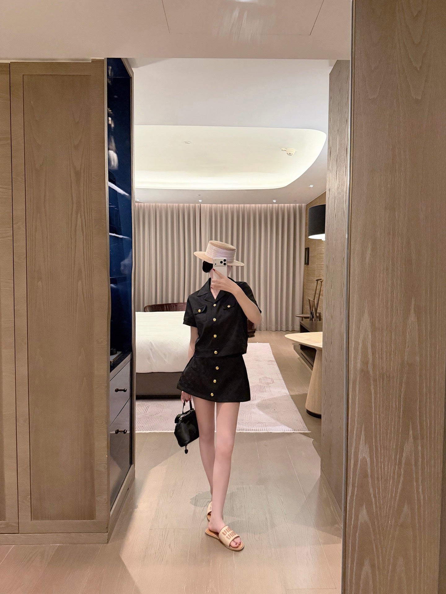 Celine Triomphe Jacquard Satin Short-Sleeved Blazer and Skirt Set