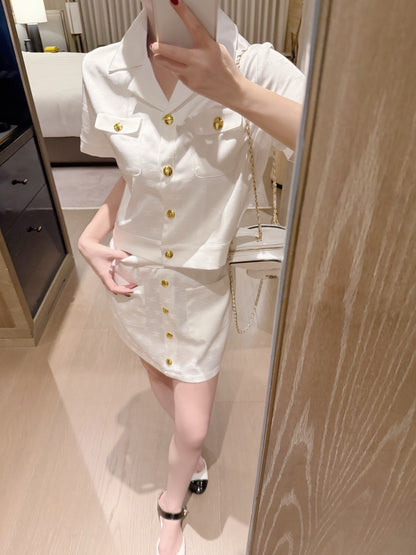 Celine Triomphe Jacquard Satin Short-Sleeved Blazer and Skirt Set