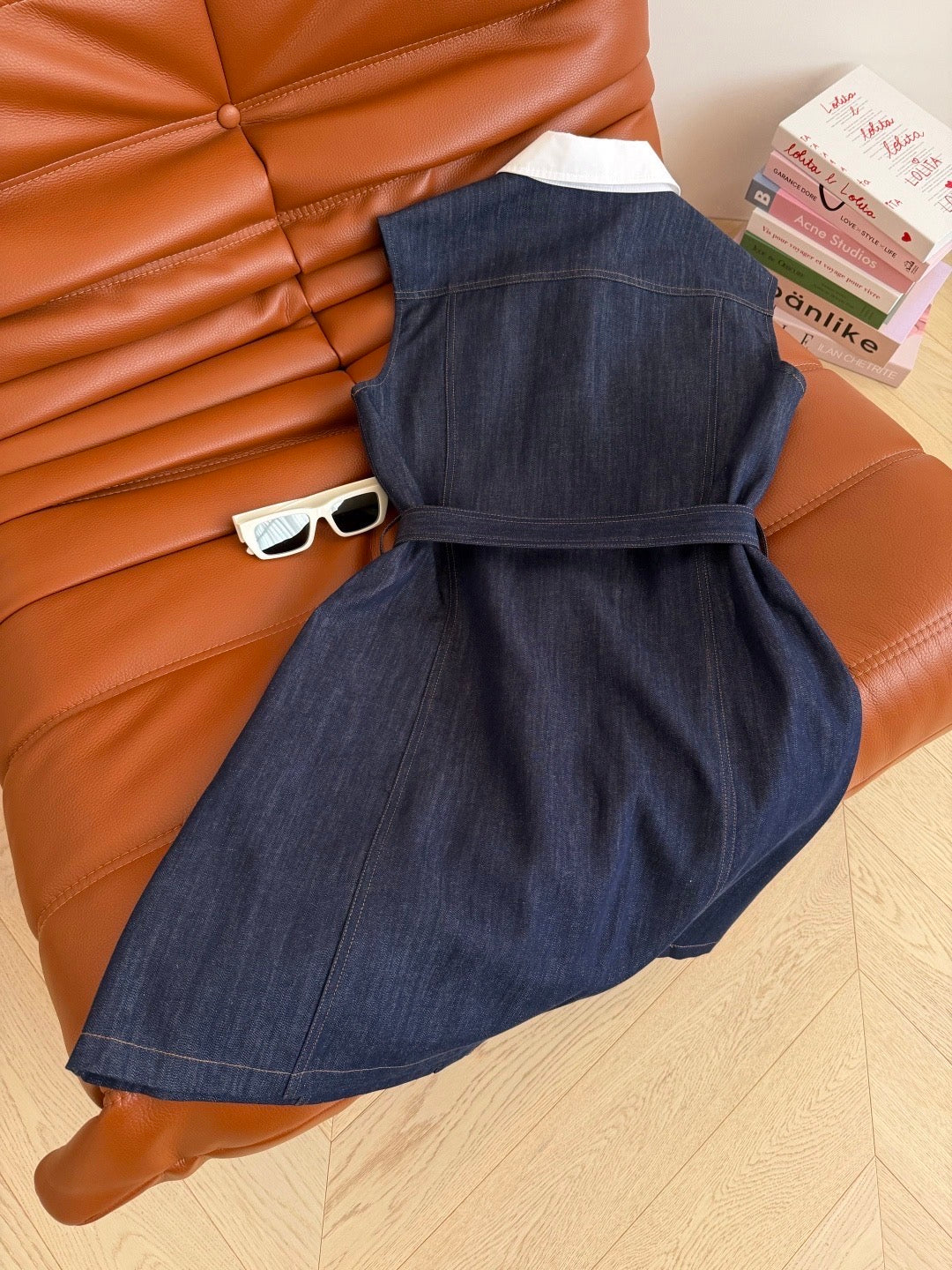 Celine Triomphe Embroidered Contrast Lapel Denim Dress