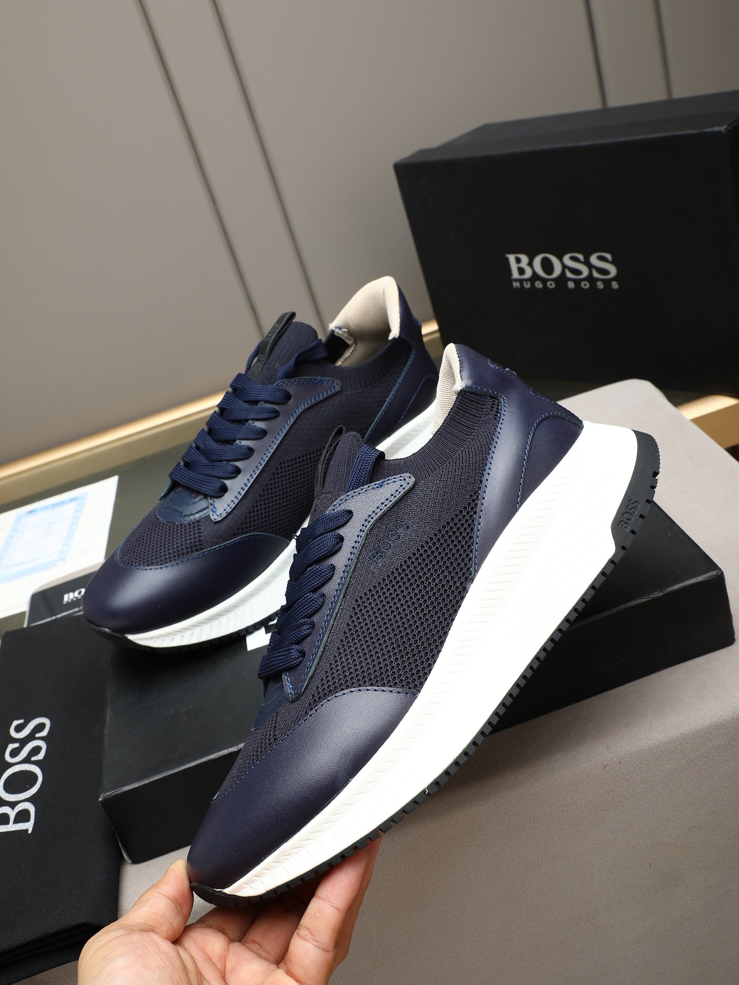 Boss Leather and Mesh Business Casual Sneakers