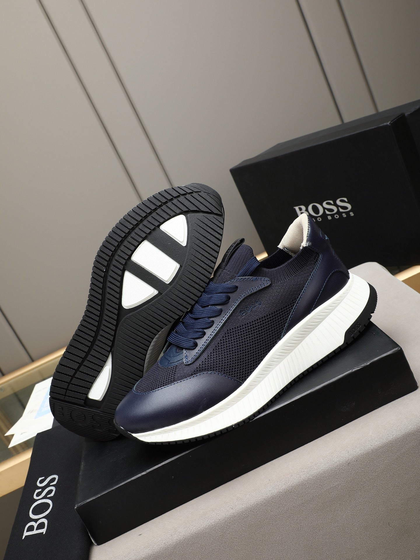 Boss Leather and Mesh Business Casual Sneakers