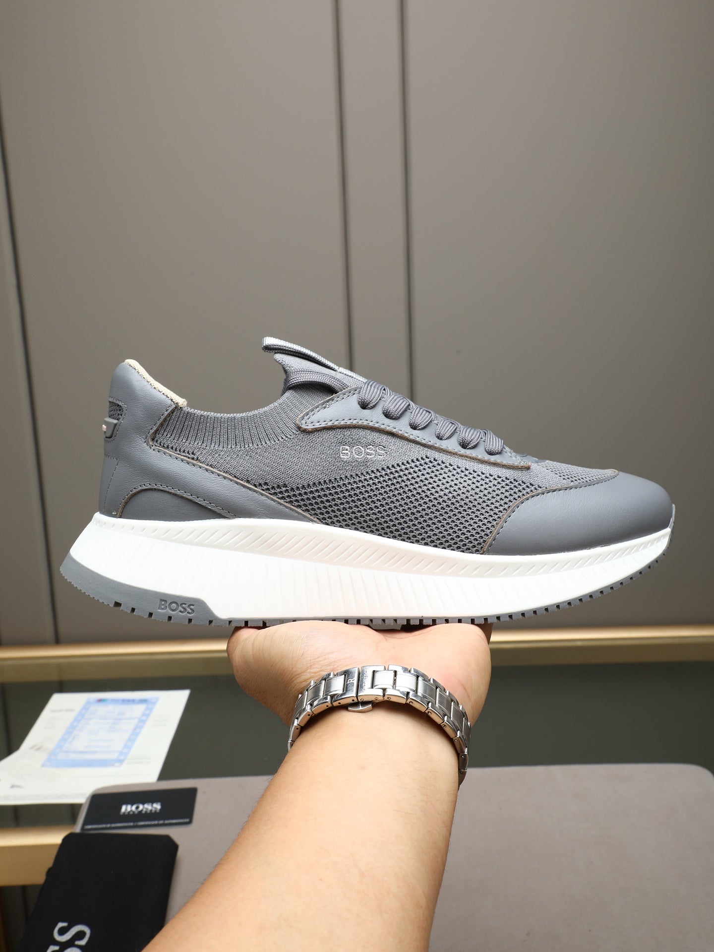 Boss Leather and Mesh Business Casual Sneakers