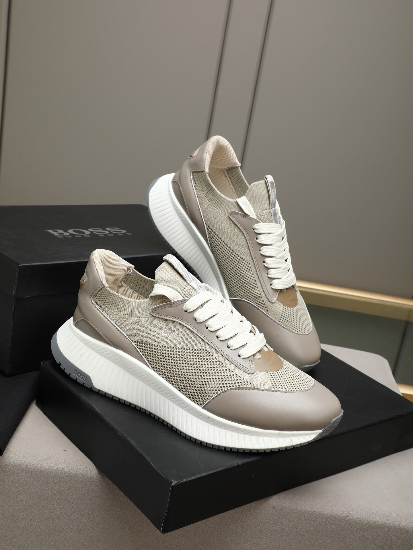 Boss Leather and Mesh Business Casual Sneakers