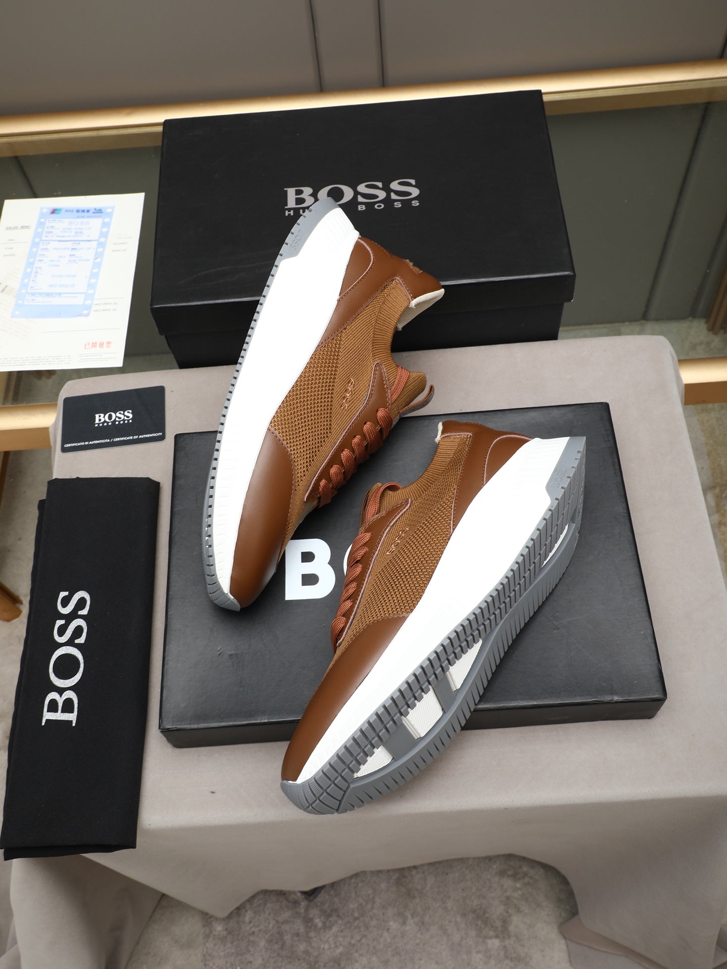 Boss Leather and Mesh Business Casual Sneakers