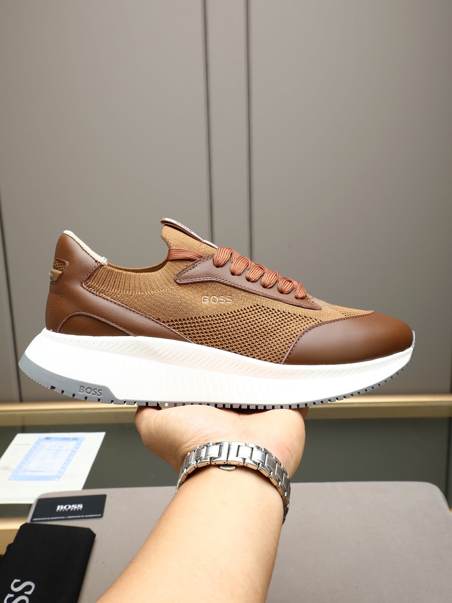 Boss Leather and Mesh Business Casual Sneakers