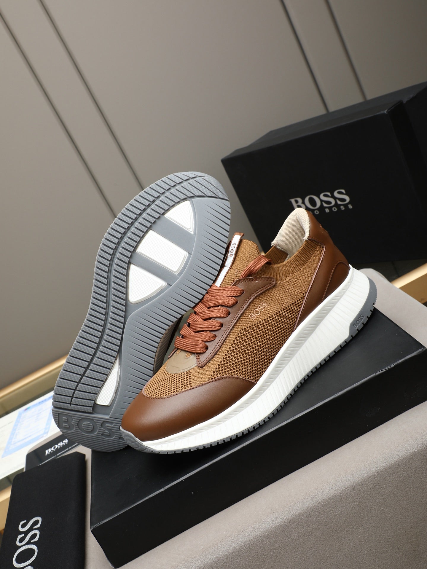 Boss Leather and Mesh Business Casual Sneakers