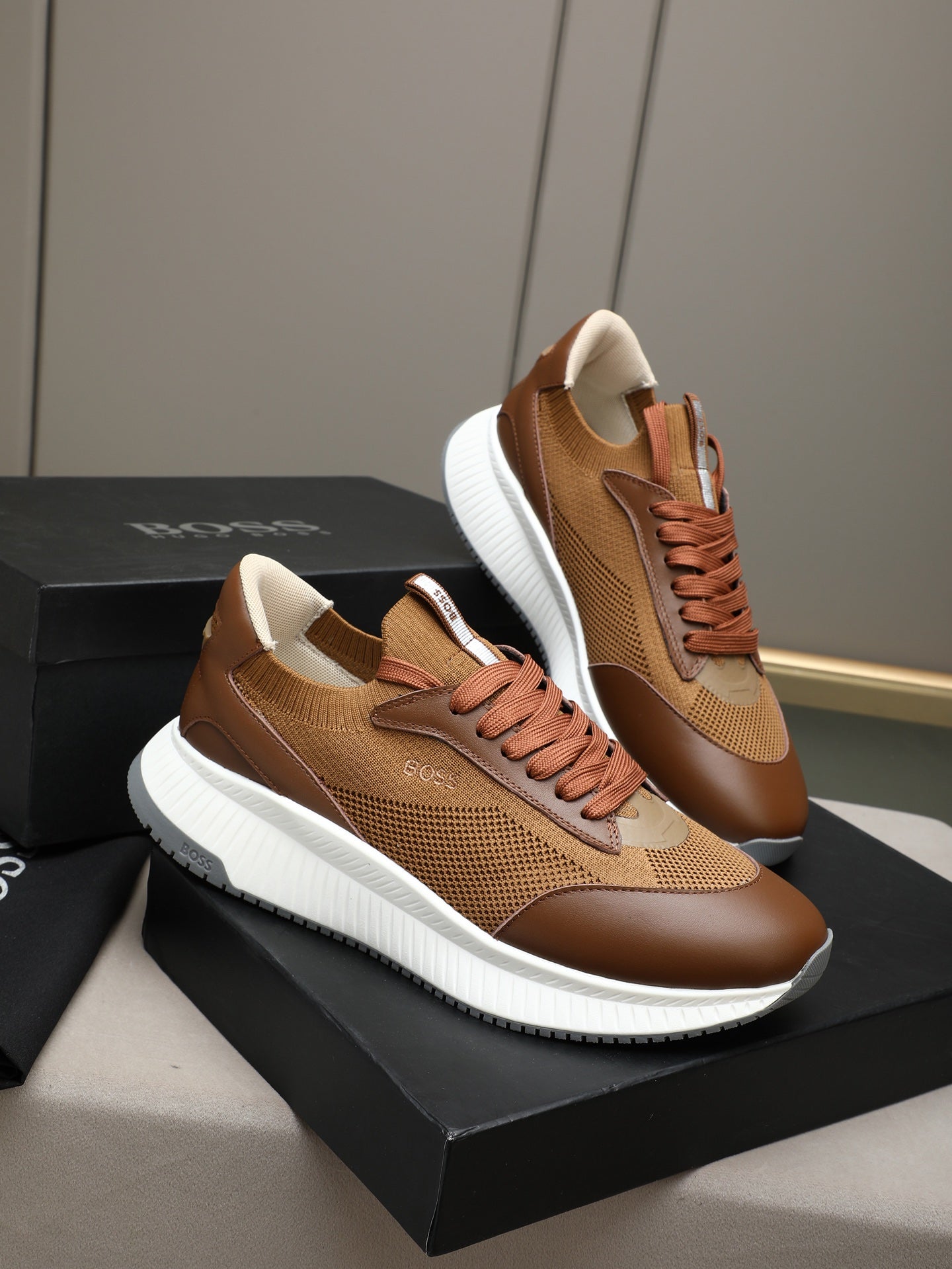 Boss Leather and Mesh Business Casual Sneakers