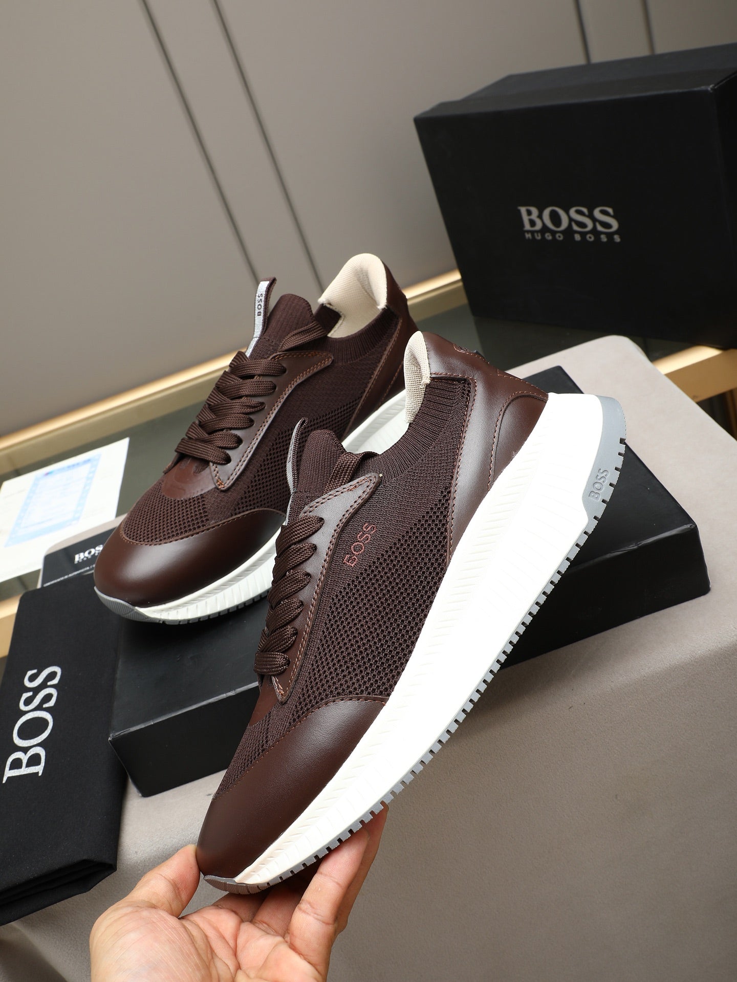 Boss Leather and Mesh Business Casual Sneakers