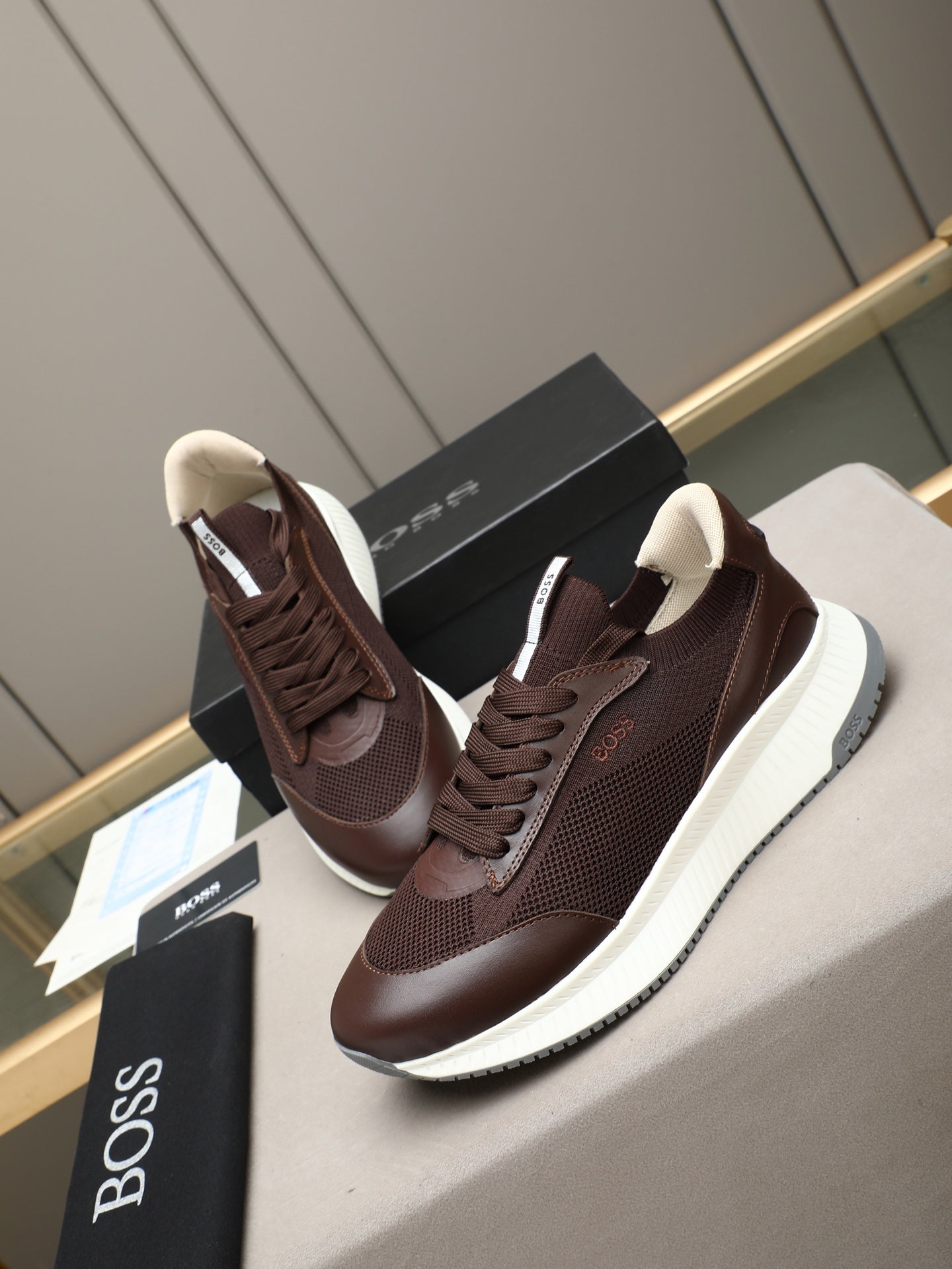 Boss Leather and Mesh Business Casual Sneakers