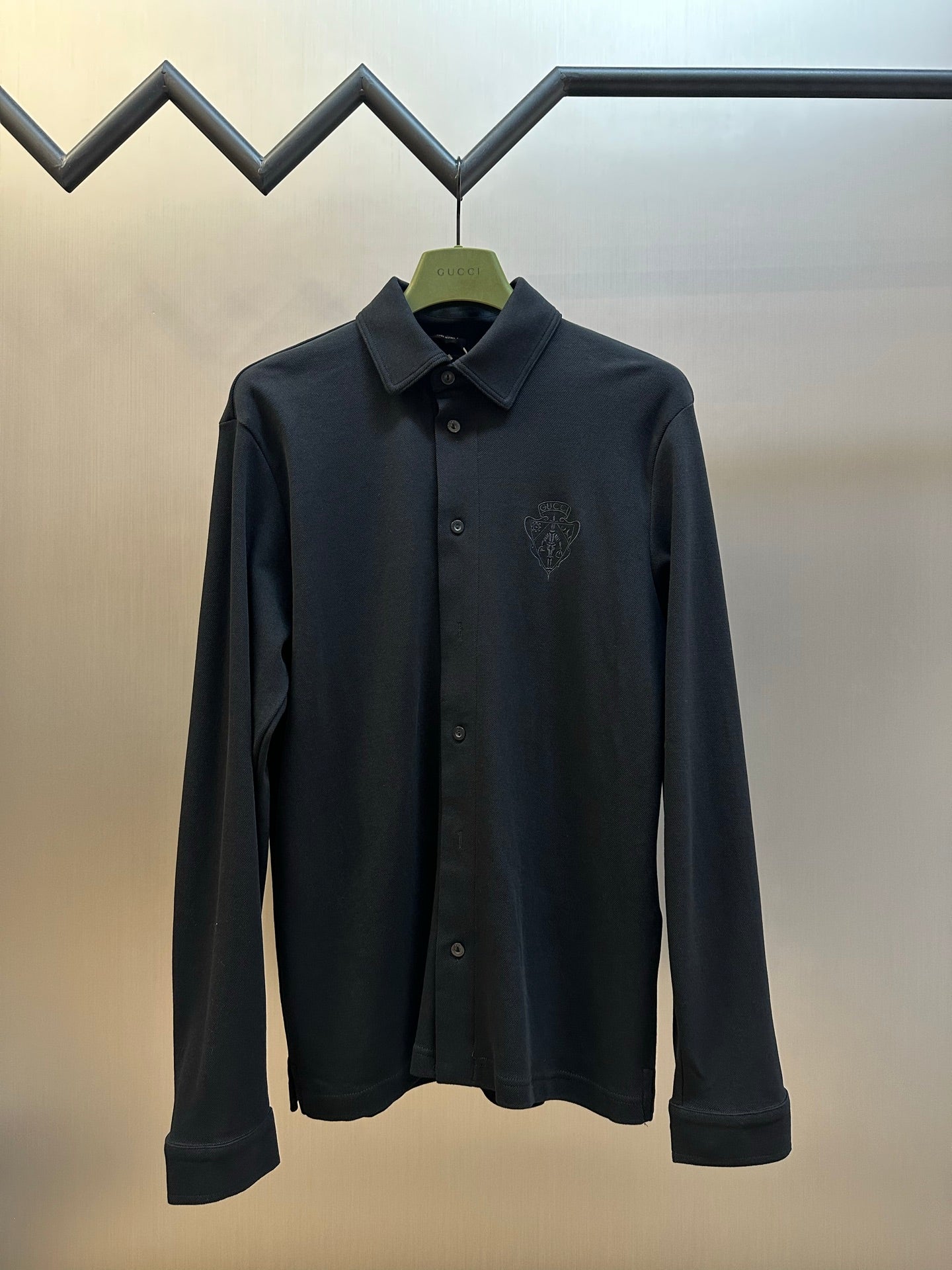 Gucci Logo Button Embroidered Pique Cotton Shirt